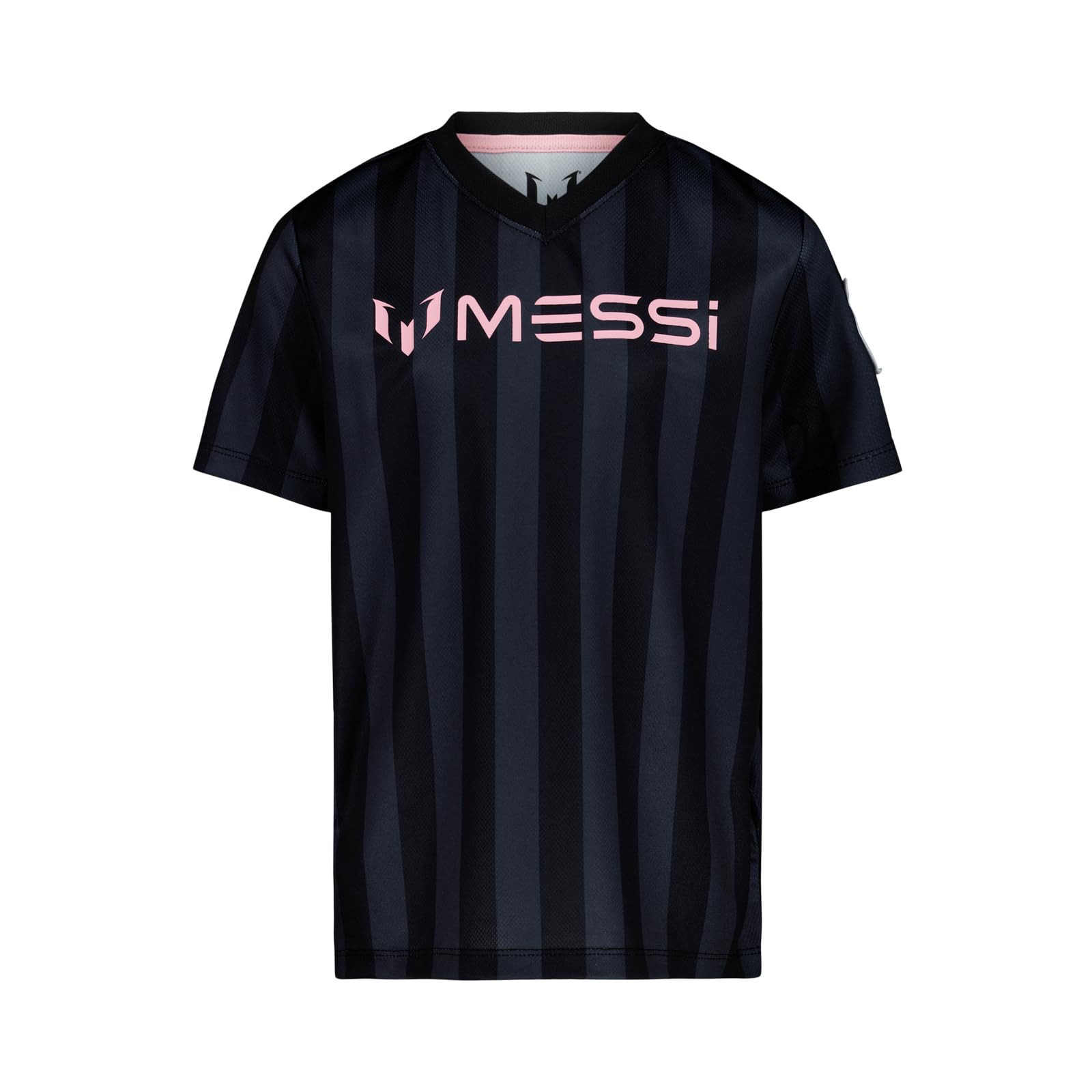 Messi Boys' Lifestyle Short Sleeve Top, Loose-fit V-Neck Shirt with Logo, Comfortable