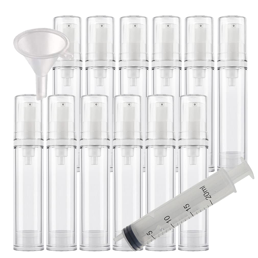 50 Pezzi 10 ml Plastica Bottiglie Airless Dosatori per Cosmetici, Bottiglia Trasparente con Pompa Bianca, Bottiglie di Pompa Flacone Contenitori per Gel Dispenser Viaggio Ricaricabile