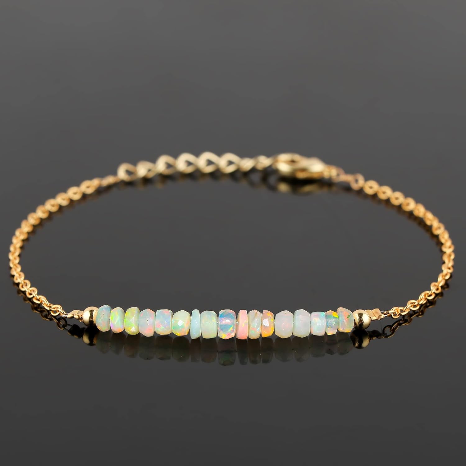 Gemstone Chips/Beads Bar Bracelet for Women | Natural Healing Crystal Jewelry | Adjustable Chain 7+1 Inch | Gem Size 2-4 mm | Handmade Elegant Bracelet - Image 2