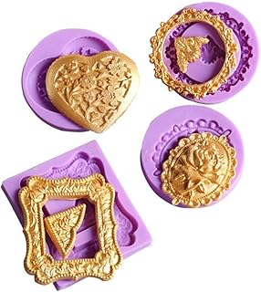 Mini Wedding Rose Corner Mirror Picture Frame Heart Round Square Oval Silicone Fondant Mold Cake Decorating Set of 4