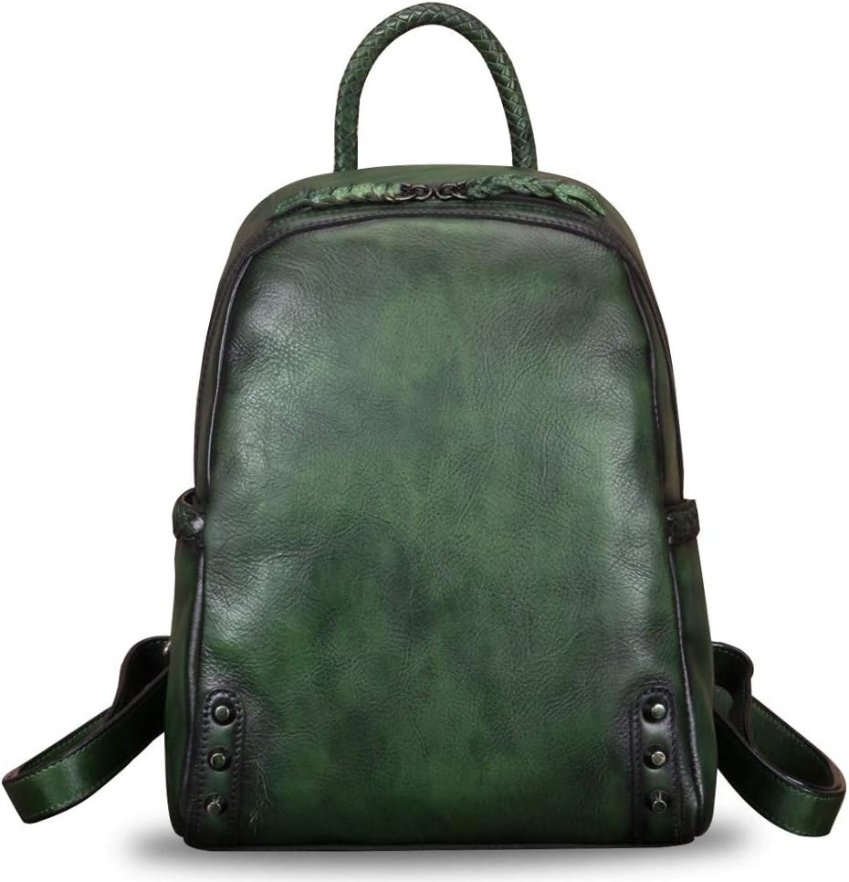 dark green leather backpack
