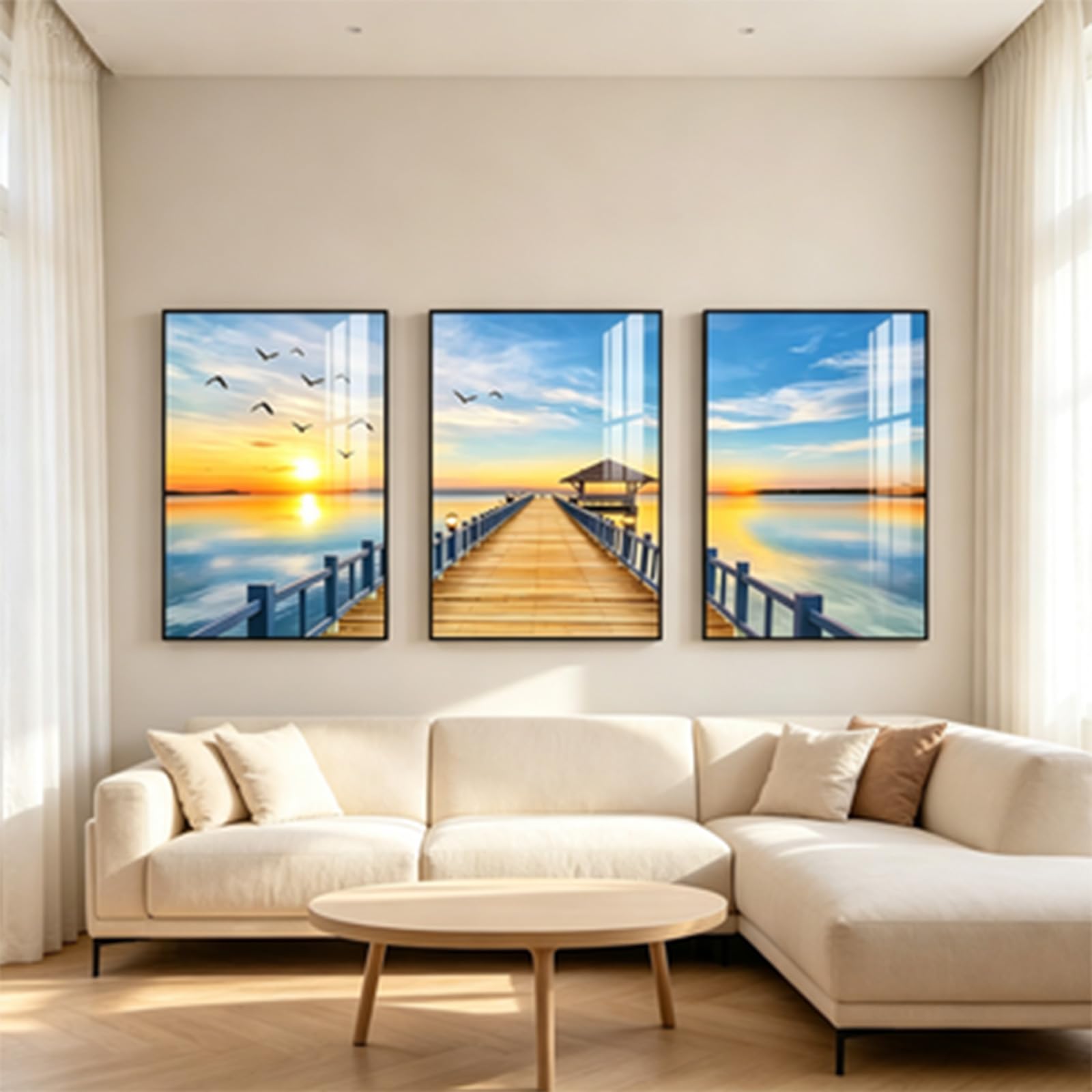 ZBELLO 3 piece set beach sunset wall painting, landscape art poster, sunset scenery home decoration painting, no border (50 * 70,ocean)