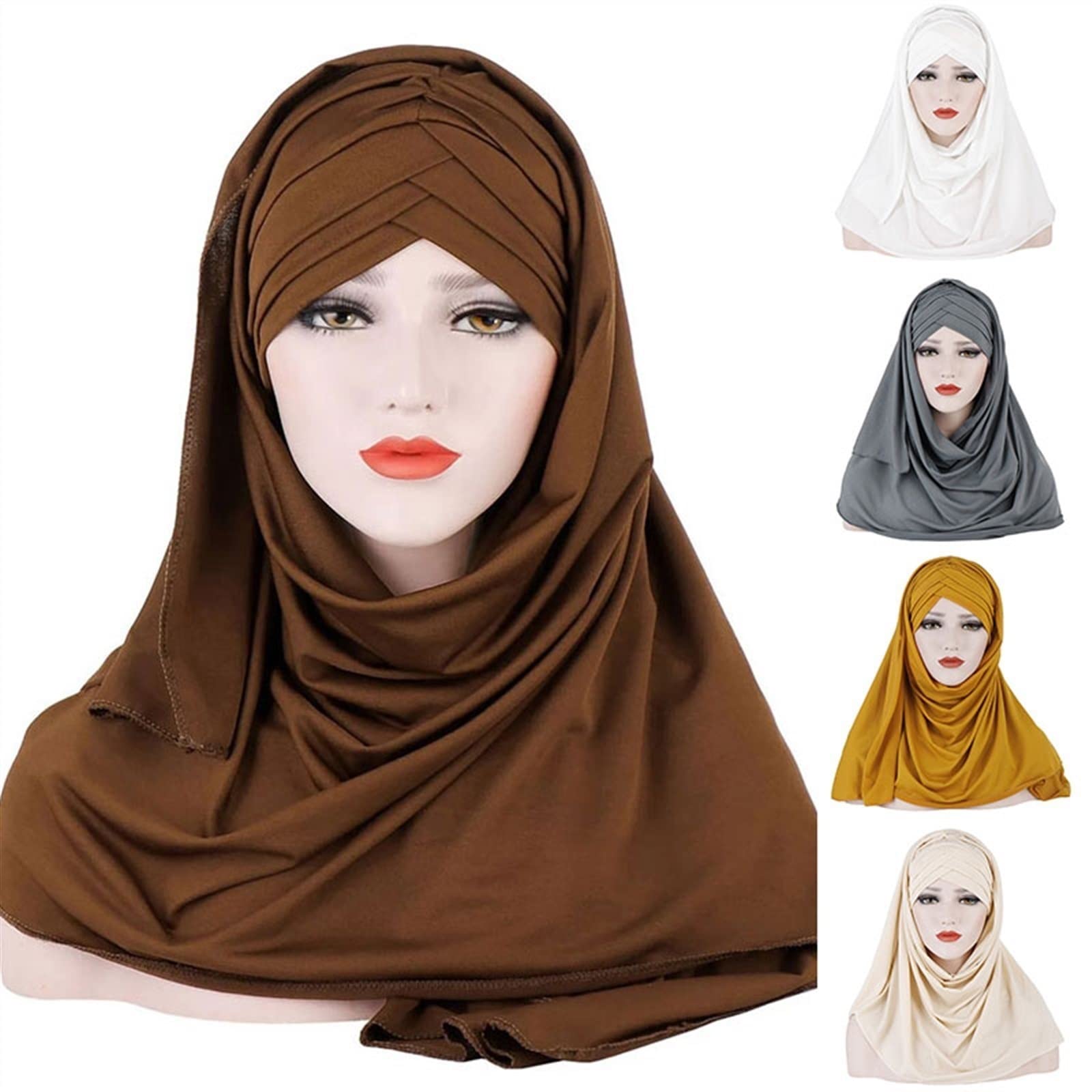 Foulard Hijab Femme Noir En Polyester + 2 Clips En Alliage - Léger, Respirant, Pour Prière, été Ou Mode