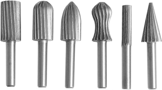 Rotary Burr Set - 6Pcs Wood Carving File Drill Bits, 6mm Round Shank Engraving Cutting Rasp Cutter for DIY Grinding Woodworking,Drilling,Carving
