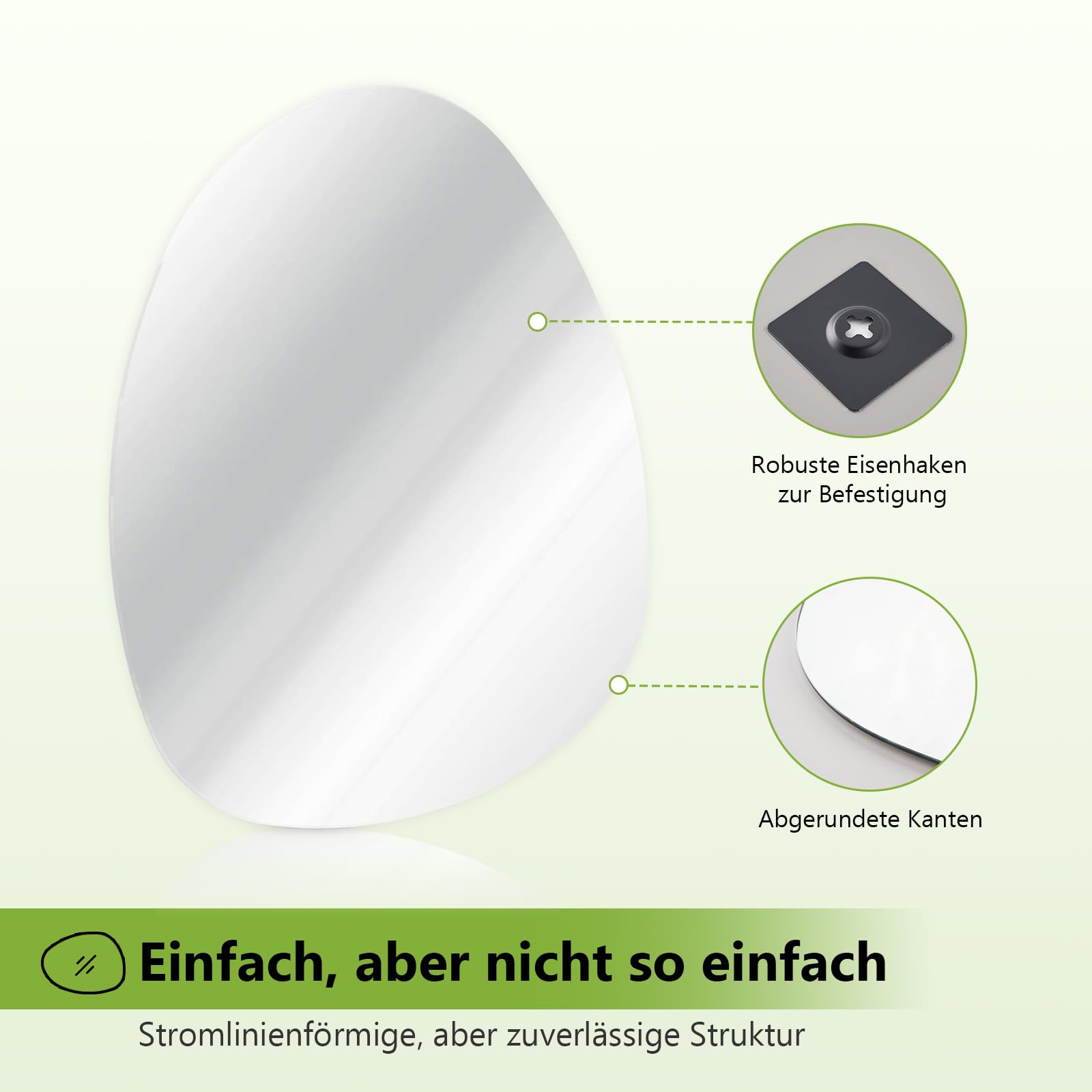 S'AFIELINA Asymmetrischer Spiegel 75x55 cm, Rahmenloser Wandspiegel | Organischer Spiegel für Badezimmer und Gäste-WC, Kupferfreies HD-Glas, Splitterschutz, Hoch- und Querformat montierbar