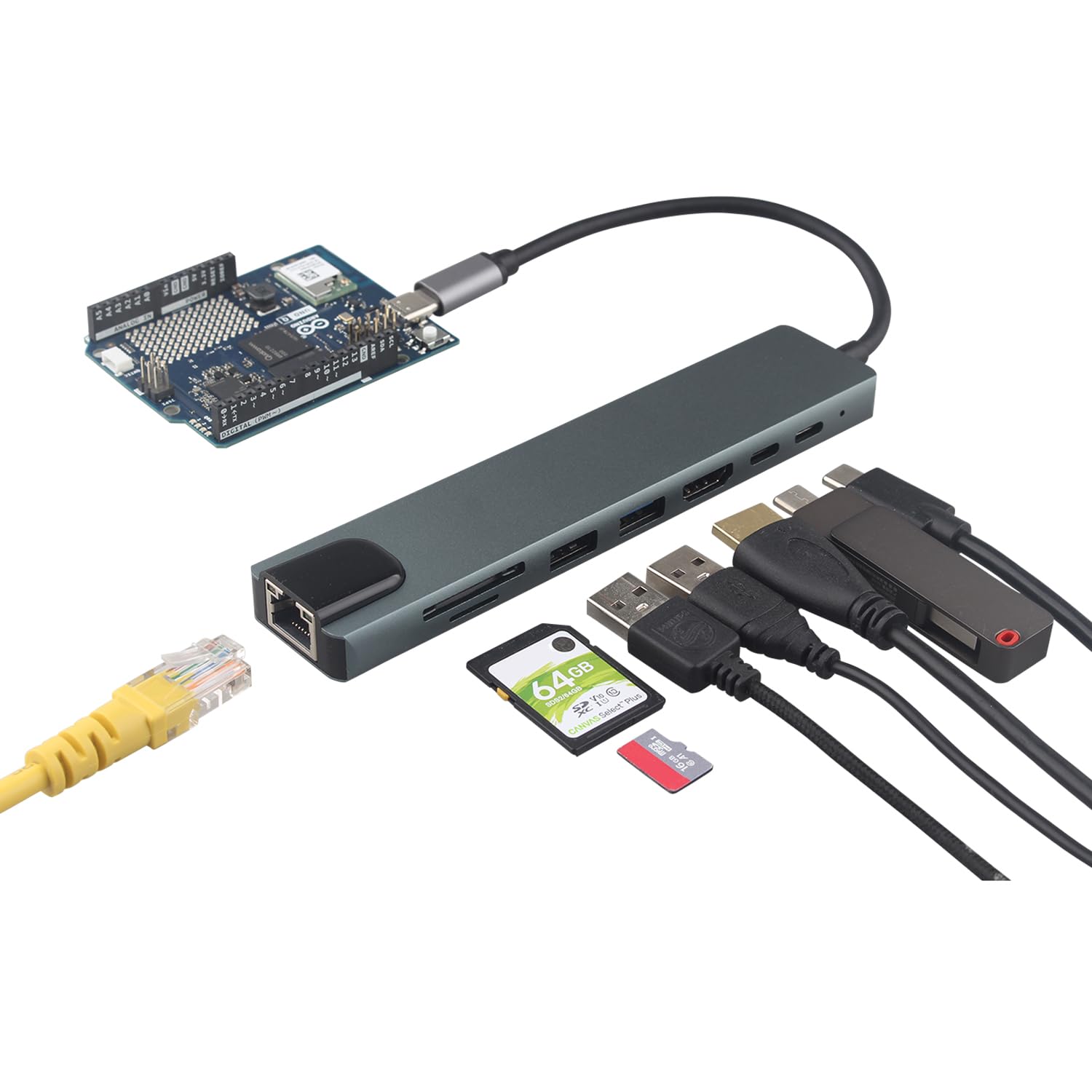 ZDE ZQ101 USB C 3.0 1 Gbps Ethernet Hub for Arduino UNO Q 8 in 1 Expansion | 5Gbps Docking Station, 4K HDMI, 100W PD, 2 USB-A, 1 USB-C, SD/TF Card Reader, Multiport Adapter for Development Boards PC