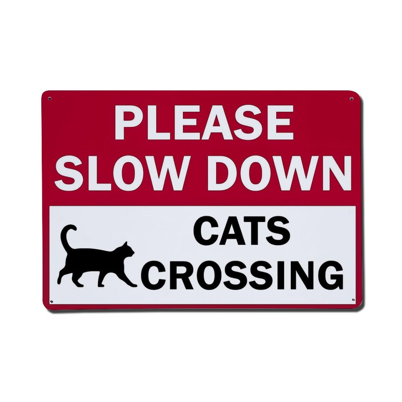 Jdfenggu Vintage Please Slow Down Cats Crossing Retro Metal Tin Sign, Metal Poster For Bar, Home, Man Cave, Kitchen, Laundry Room Art Decor 8X12 Inch