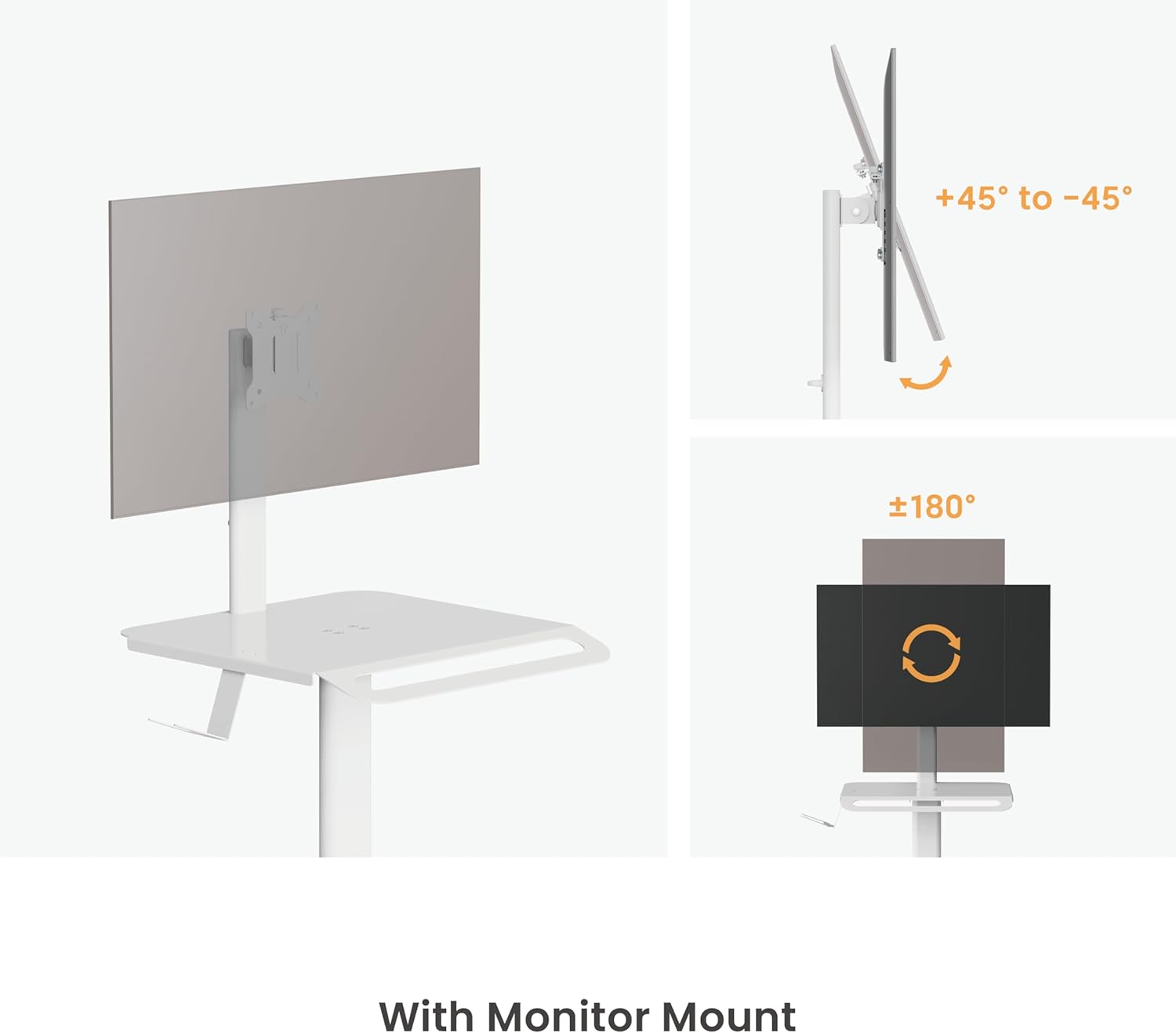 MB-C13-2 Lightweight Medical Trolley Cart for 17" to 32" Monitor with Keyboard Table, Basket, Scanner Holder for Hospital Clinic Dental Office Home Office | Height Adjustable Mobile Workstation