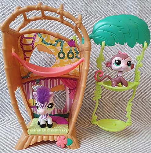 Littlest PetShop - 36968 - Mini-Poupée - Petshop Loisirs - la Cabane Jungle : Singe et Zèbre