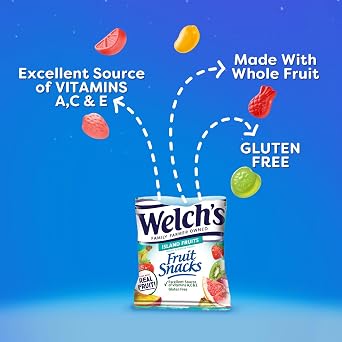 Welch's Fruit Snacks Bundle, Mixed Fruit & Island Fruits, Gluten Free, Bulk Pack, Individual Single Serve Bags, 0.8 oz (Pack of 80)