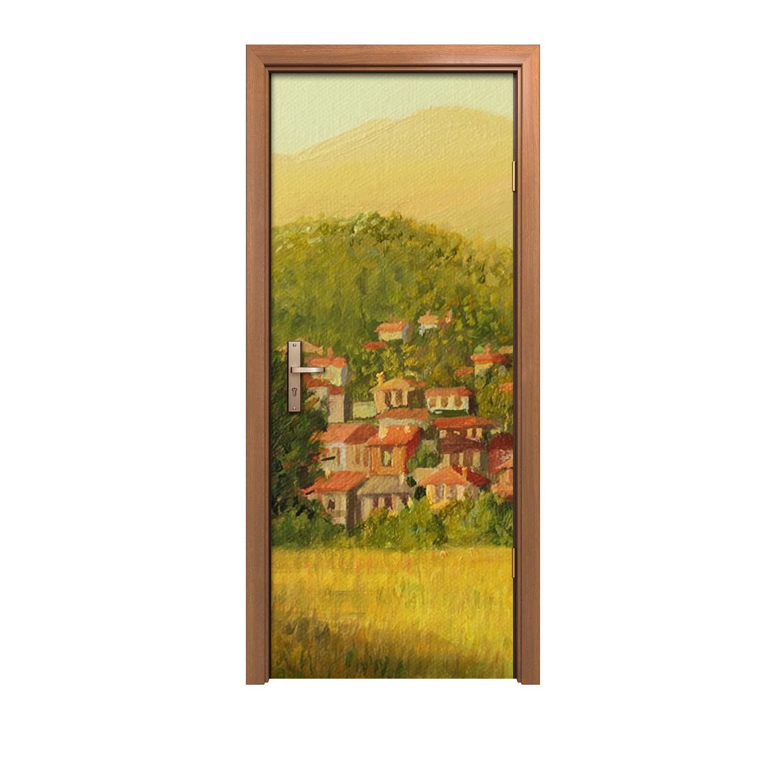 Décoration murale nature avec l'autocollant de porte 90x200cm arbres et montagnes