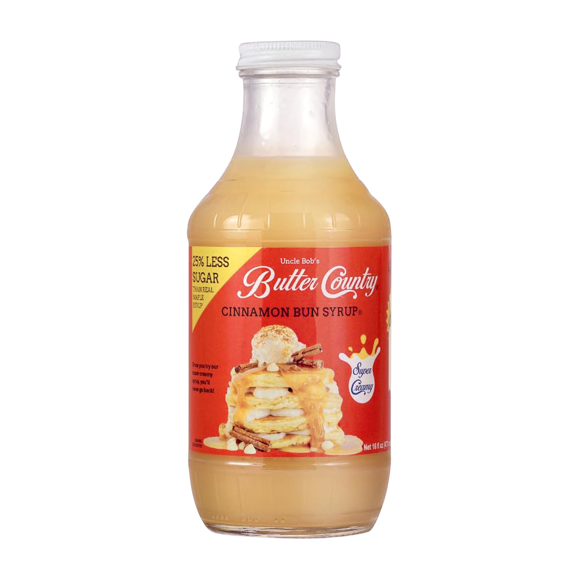 Butter Country Premium Buttermilk Syrup for Pancakes - Cinnamon Bun Flavor - 16 fl oz Glass Bottle Perfect for French Toast and Much More