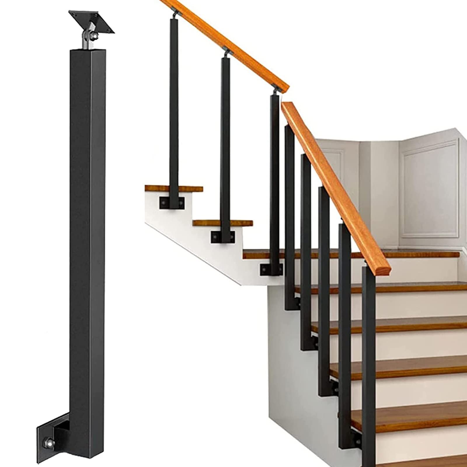 Poteau de garde-corps noir latéral pour escalier et balcon avec fixation invisible