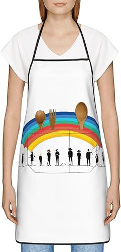 Miniatura 9 de Unisex Apron With Pocket, Small Rainbow Chef Apron For Cooking, Bbq & Crafts, Spillproof Kitchen Protection Bib With Large Utility Pocket For Adults