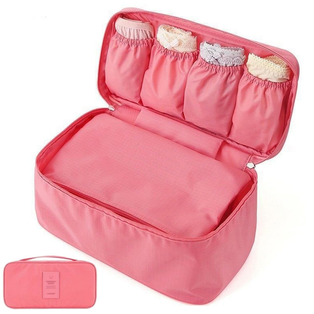 harshit enterprise Travel Underwear Storage Bag, Pink, Water-Resistant, with 4 Pockets, Portable Bra Organiser Pouch for Lingerie and Cosmetics-picture-0