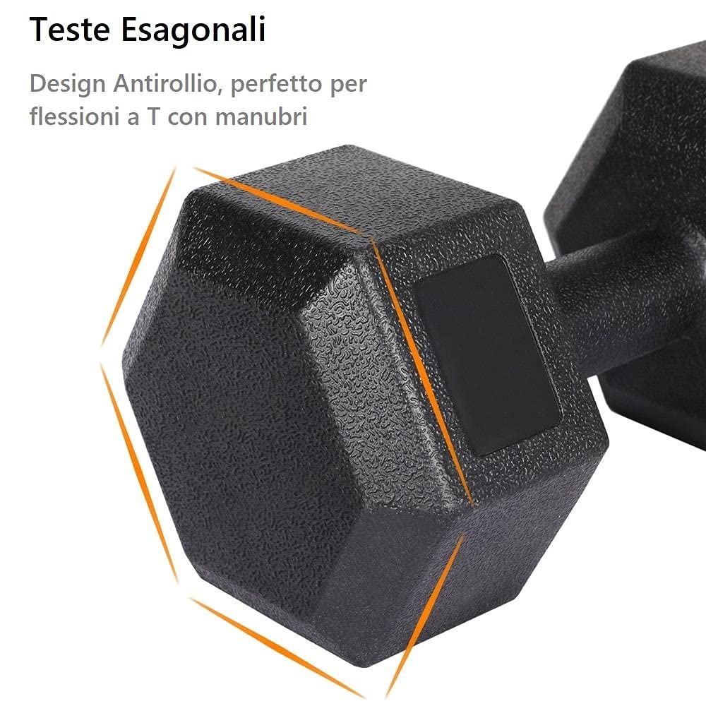 Yaheetech Set 2 Manubri Esagonali per Palestra e Casa in Ferro e PVC Antiscivolo Nero 2 x 8 kg