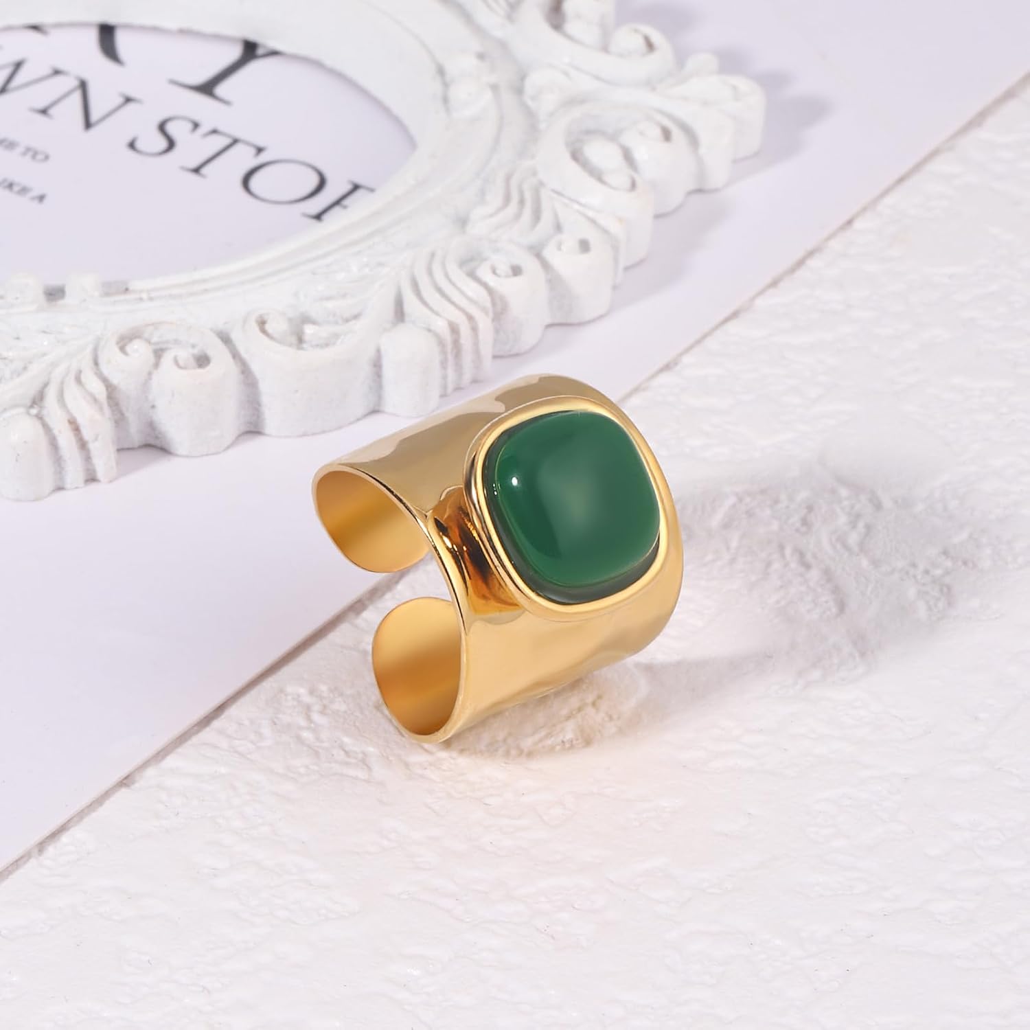 Bummer Gold Mother of Pearl Rings Pearl Rings for Women 18K Gold Plated Rings Signet Rings for Women Gold Chunky Ring Boho Rings Jewelry Gifts - Image 2