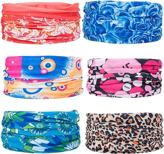 Banaone 6 Stück/Packung Gedruckt Bandanas Multifunktionstuch Rohr Kopfbedeckungen Bandana Schal Elastische Halstücher für Yoga, Wandern, Reiten, Motorradfahren