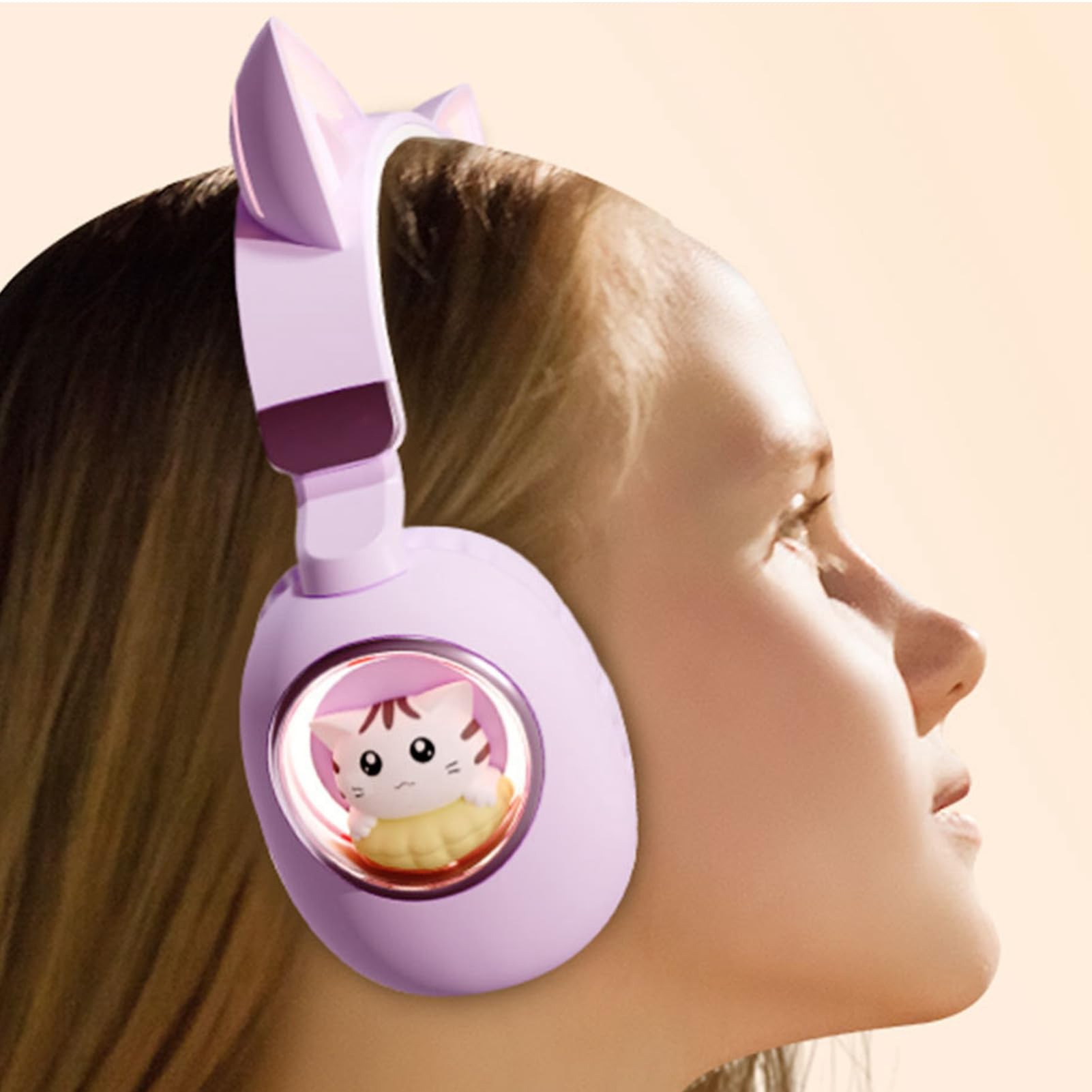 lyrlody Casque Bluetooth Enfant Oreilles de Chat, Lumières RGB 20H (Purple)