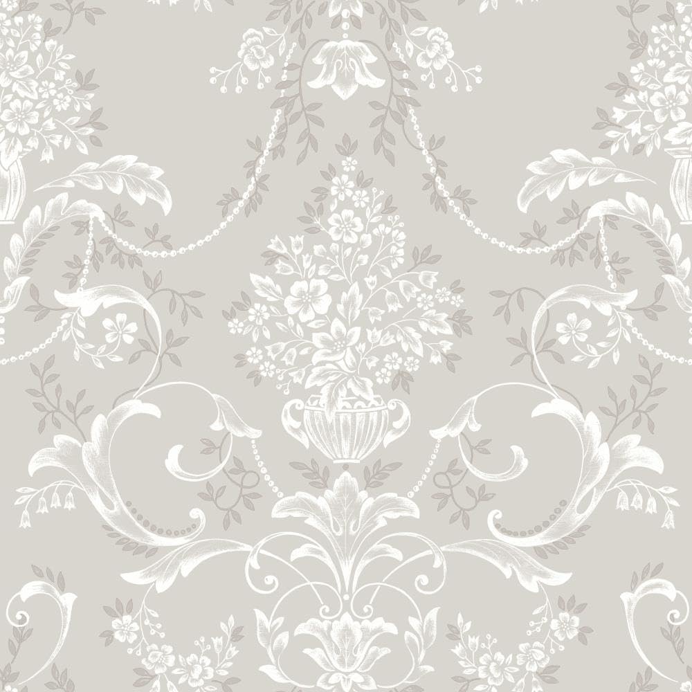 Amelie Damask Floral Beige Wallpaper - Flowers Naturistic Botanical Classic Traditional - Stylish Feature Wall