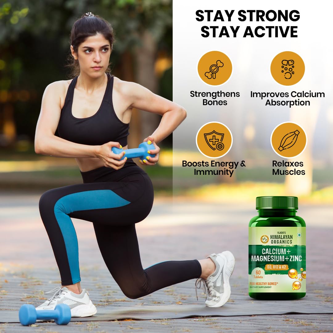 Vlado’s Himalayan Organics Calcium Magnesium Zinc Vitamin D3, B12 & K- 60 Vegetarian Tablets I Supplement for Women and Men, For Bone Health & Joint Support Vlado’s Himalayan Organics Calcium Magnesium Zinc Vitamin D3, B12 & K- 60 Vegetarian Tablets I Supplement for Women and Men, For Bone Health & Joint Support