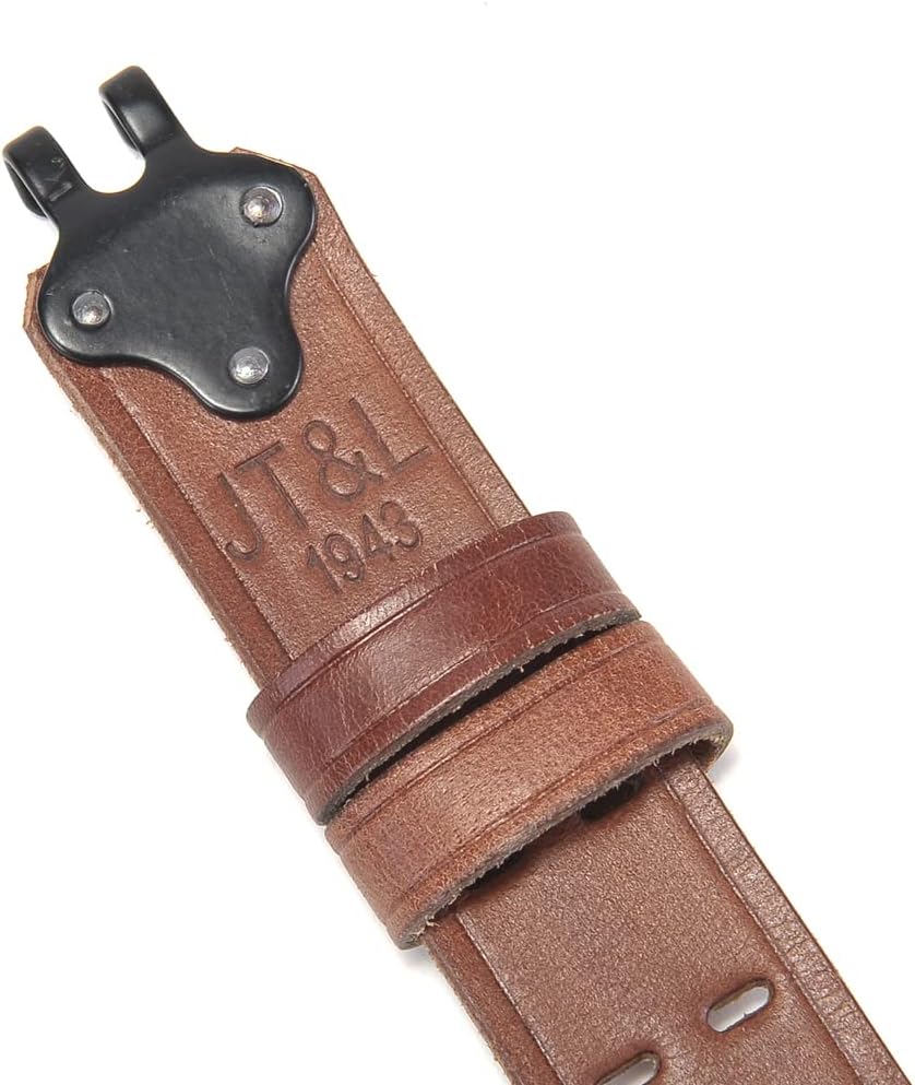 World War Supply M1907 Leather Rifle Sling Marked JT&L 1943 Premium Drum Dyed Leather Powder Coated Brass Hardware