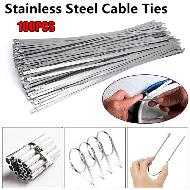 Fascetta stringicavo 100 pezzi Fascette stringicavo in acciaio inox con chiusura a zip in metallo Fascette stringicavo multiuso con chiusura a zip Fascette stringicavo (Colore: 100 pezzi 300 mm)