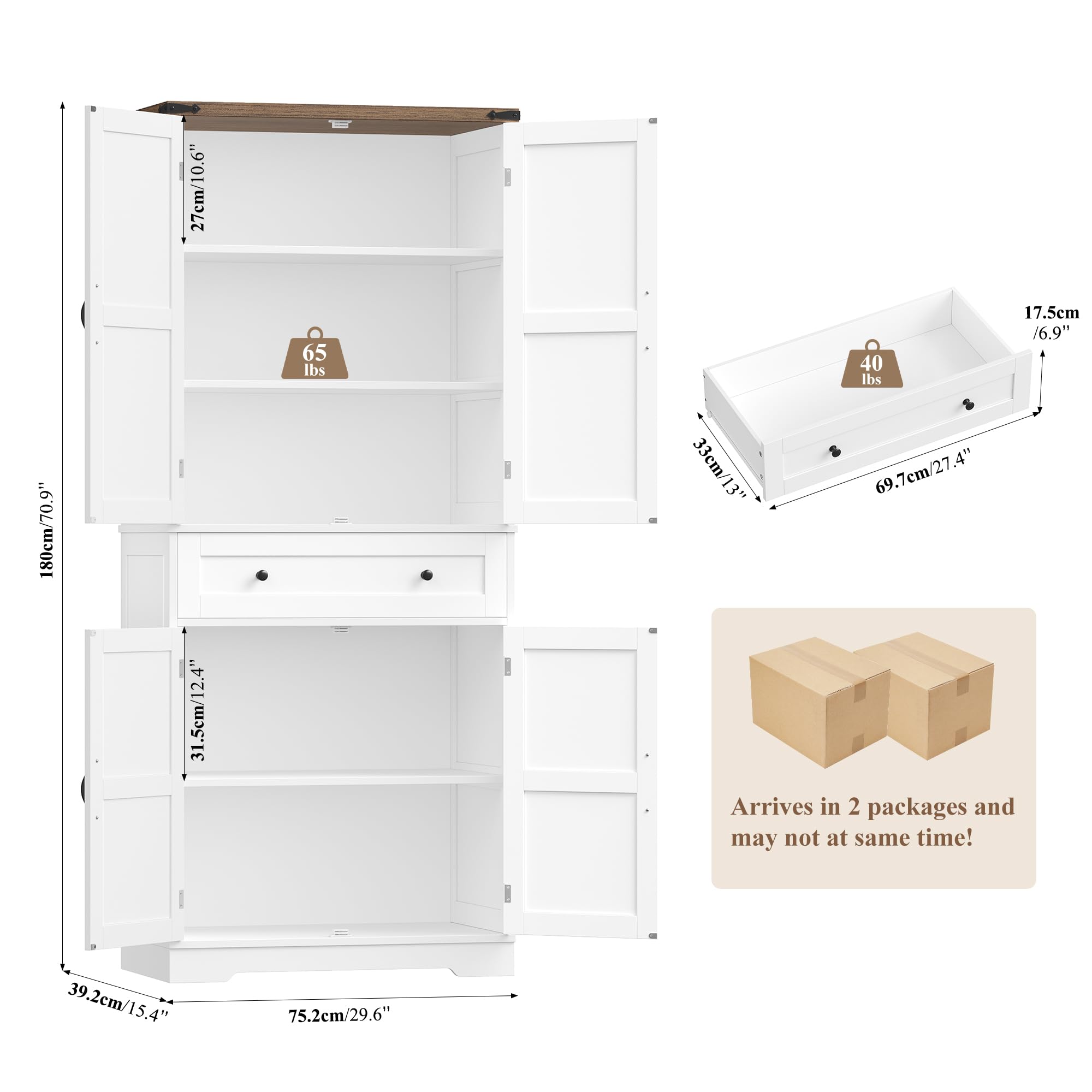 Credenza Cucina Alta, Mobile Dispensa Cucina, 4 Ante e 1 Cassetti