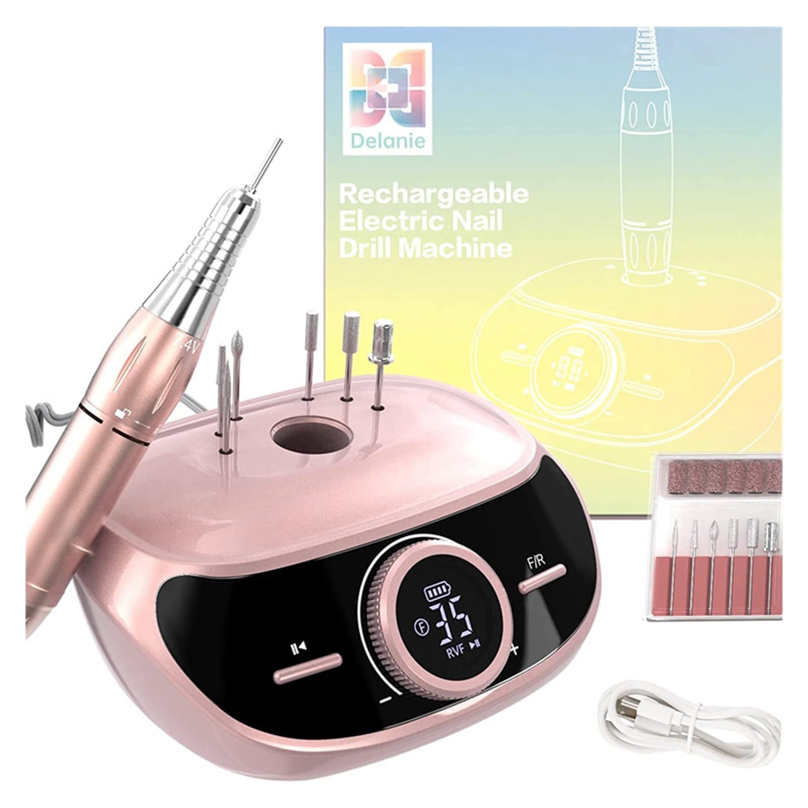 Trapano per unghie, trapano elettrico per unghie 35000 giri/min, strumento per salone di bellezza, macchina ricaricabile per pedicure manicure, trapano elettrico professionale a basse vibrazioni Strum