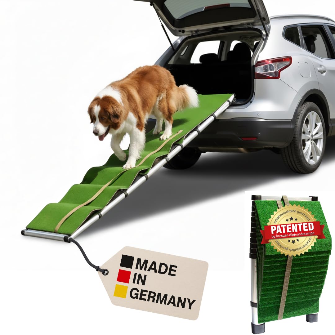 hunderampe dachzelt PAWVIA® Extra Lange – 2,6 m Teleskop-Rampe aus Aluminium – Gelenkschonender Einstieg für große Hunde – ideal für SUV, Wohnmobil, und PKW – Made in Germany Haustier front and back print Color:Icicle White Elektrische Minipumpen im Test