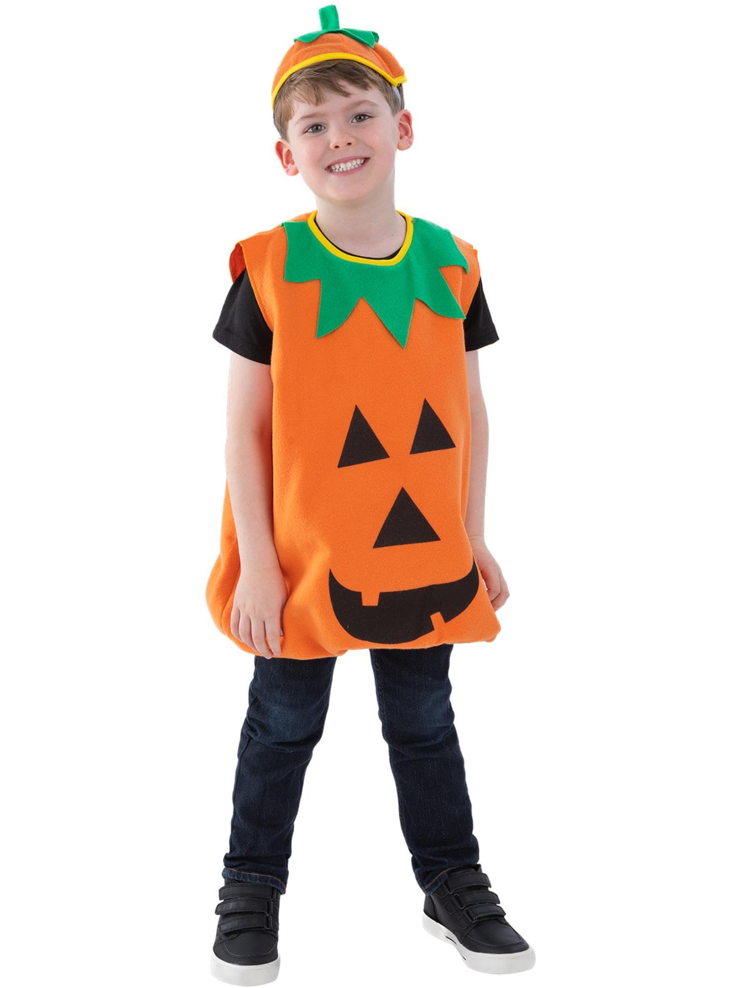 Smiffys Pumpkin Costume, Orange with Bodysuit & Hat, Halloween Child Fancy Dress, Pumpkin Dress Up Costumes Halloween