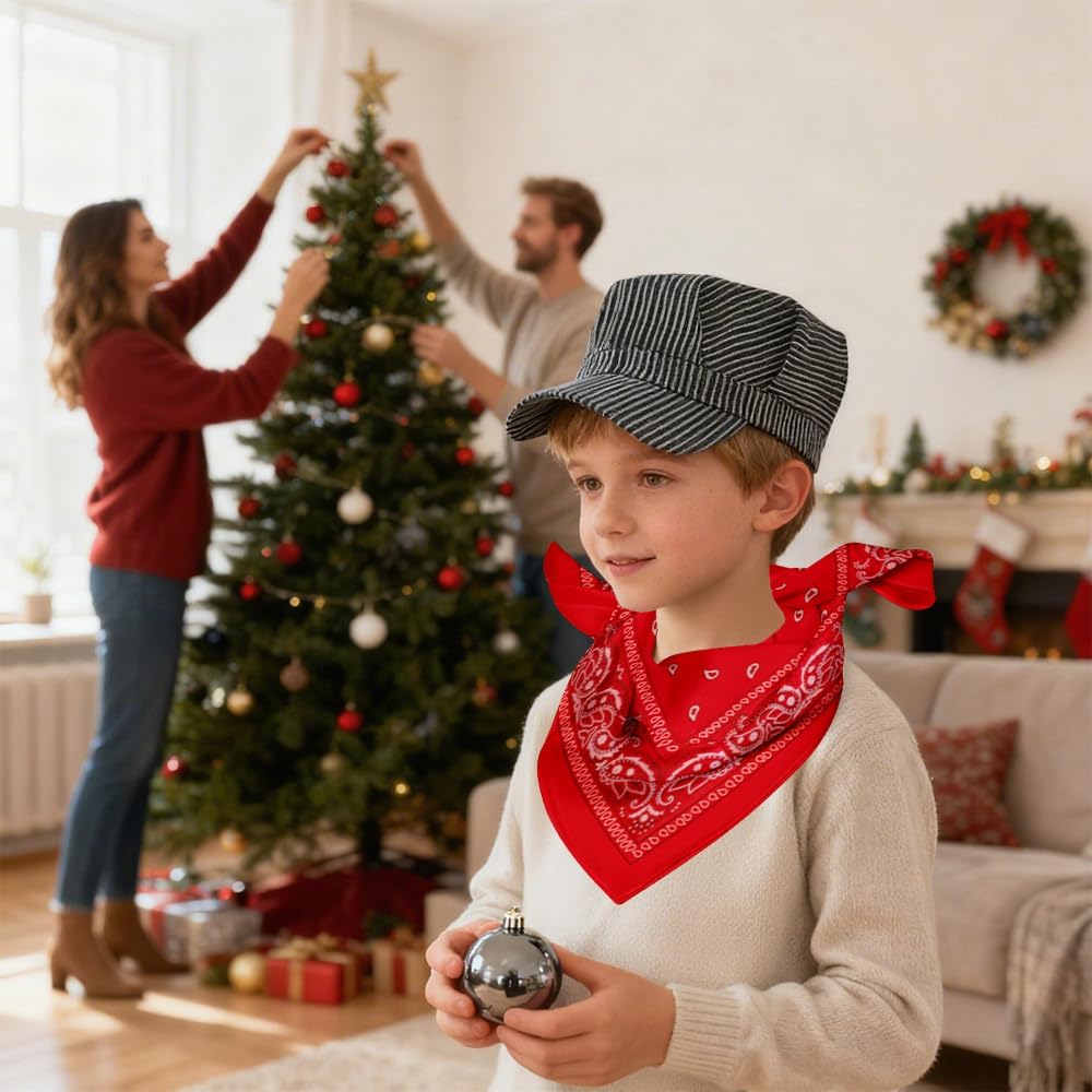 Train Conductor Hat&Paisley Bandanna Engineer Cap Train Conductor Costume Dress Up Kit for choo-themed Birthday Parties,Halloween,Masquerade Balls,Christmas - Image 5