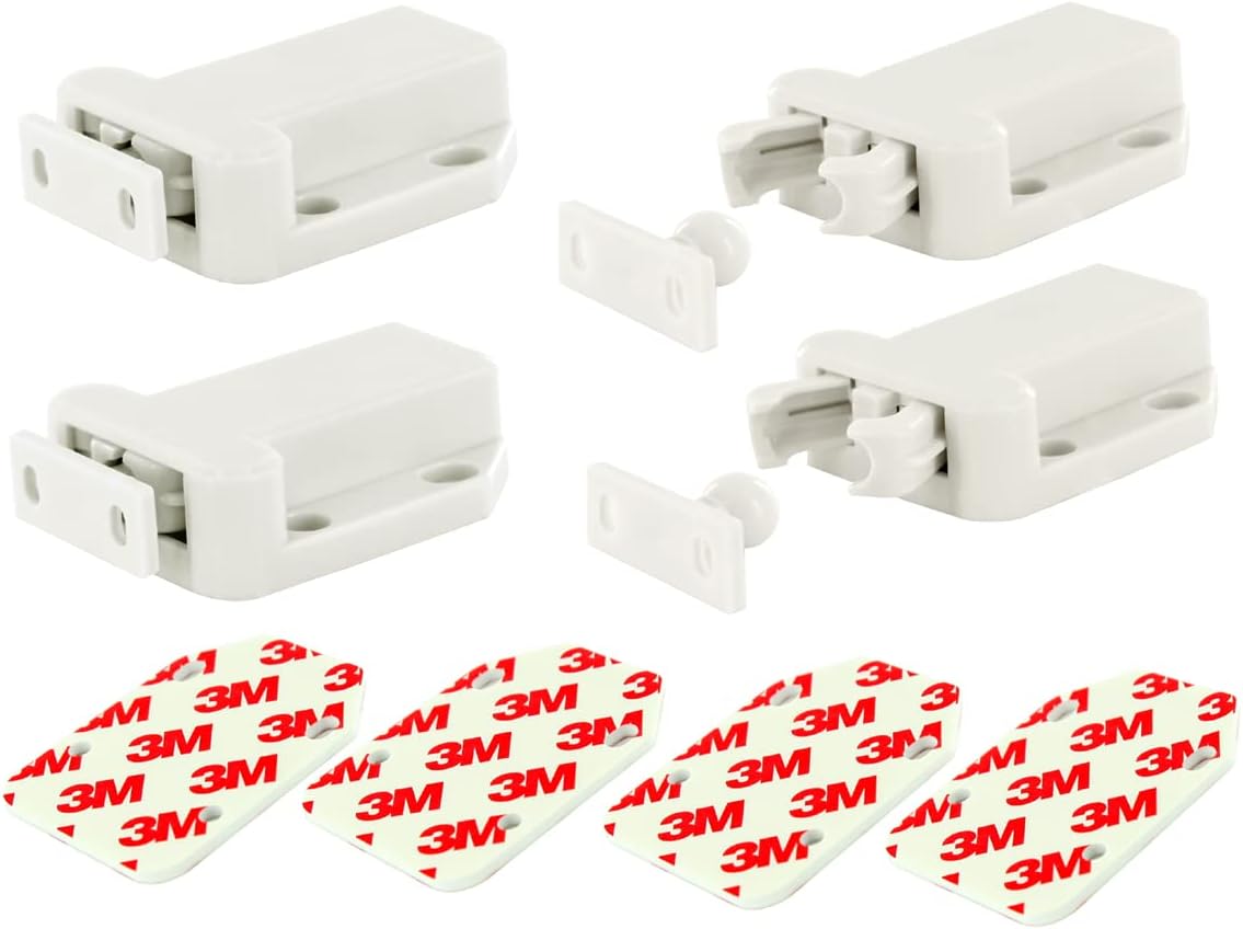 Cabinets Push Latch Cabinet & Furniture Door Catches Cabinet Latch Rebound Self-Locking Device Kitchen Closet Closing Door Catch Closer（4 Pack White）