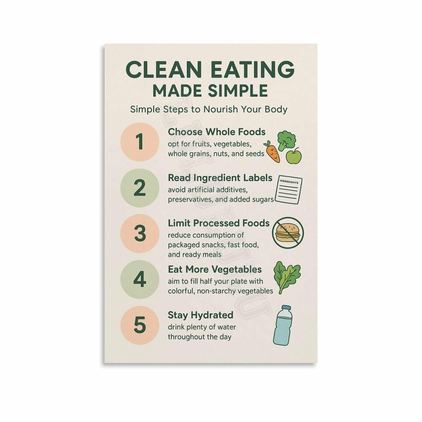 MQXFCZUX Healthy Eating Rules Poster for Kitchen Motivational Wall-Art Print Dining Room Decor Farmhouse Modern Home Art Print Unframed,12x18inch(30x45cm)