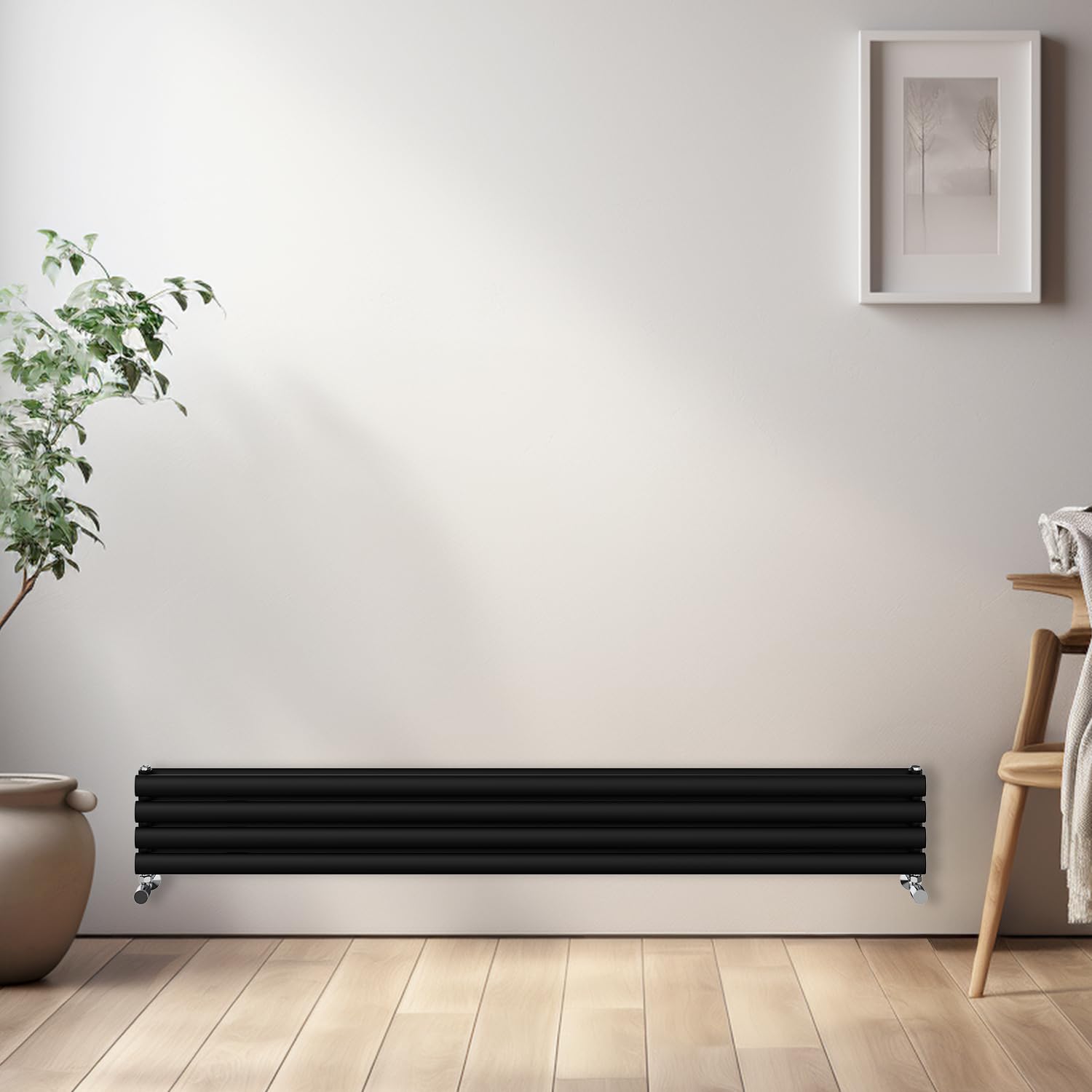 NRG Horizontal Oval Radiator Bathroom Central Heating Double Column Designer Radiators 1800x236mm - Black