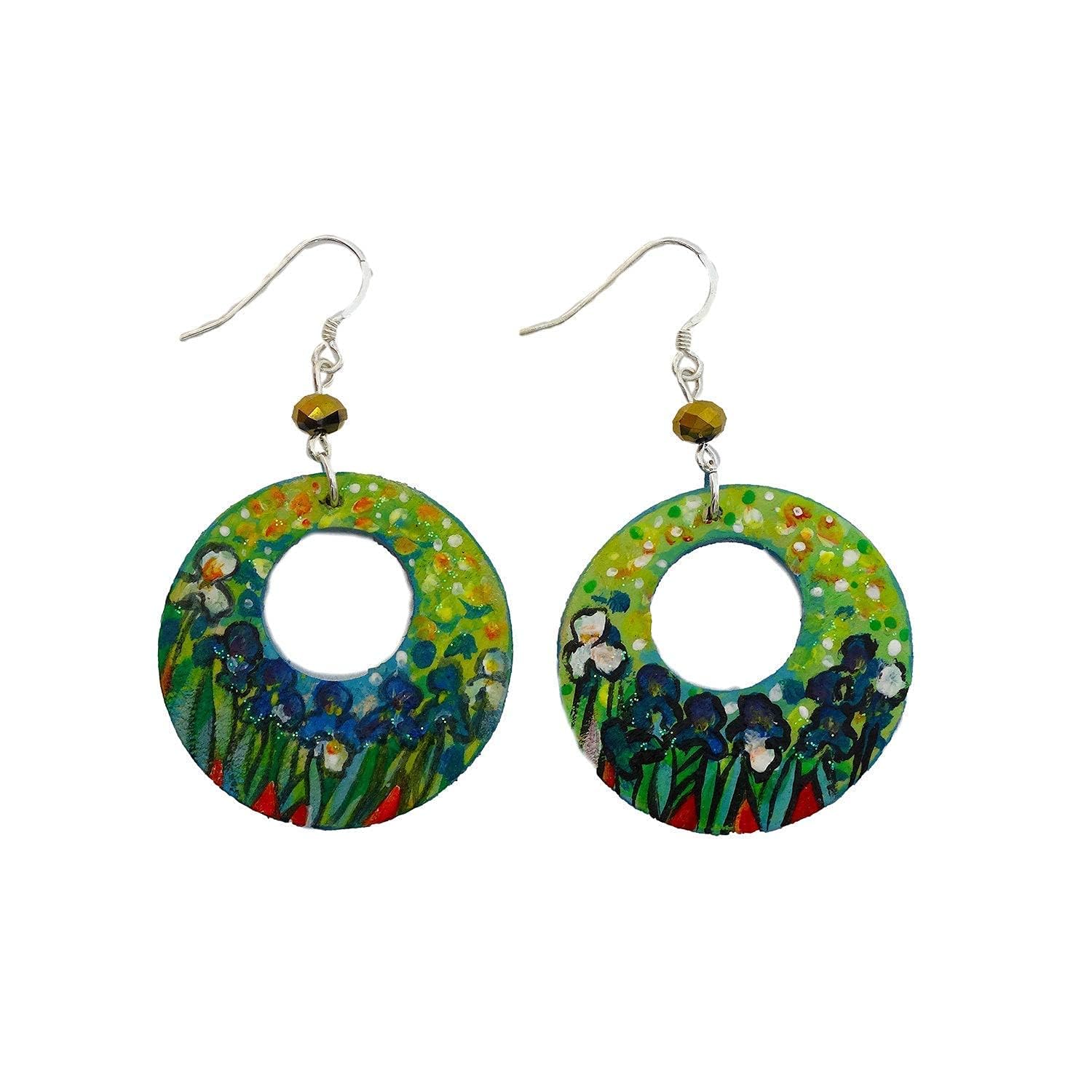 Boucles d'oreilles peintes à la main - L' IRIS TABLEAU CÉLÈBRE - Boucles d'oreilles pour femmes, Bijoux en bois peint, Crochet en argent, Made in Italy, Bijoux, Artisanat