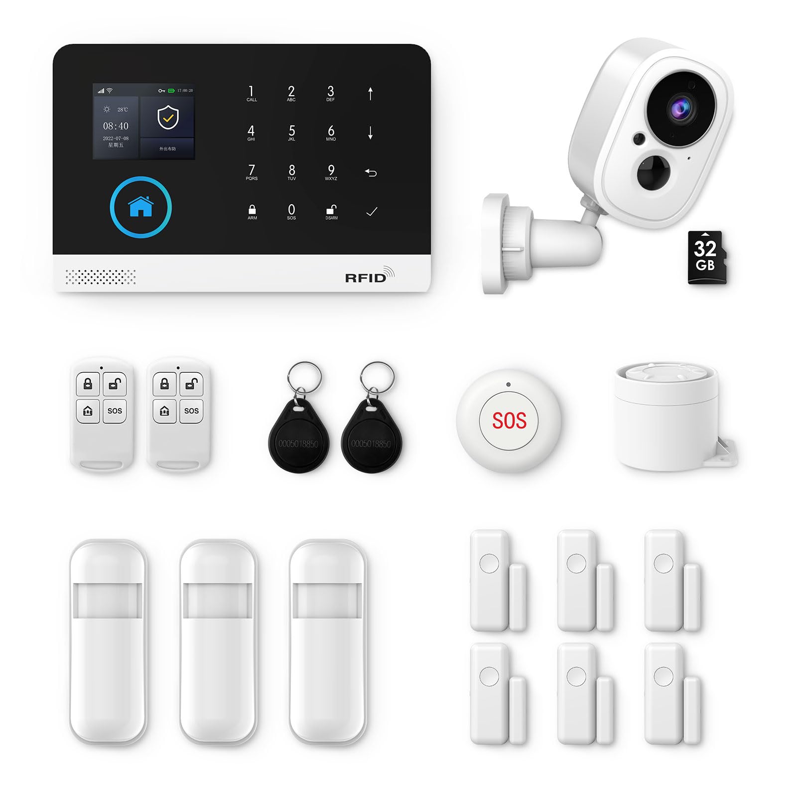 XNY Alarmas para Casa con 1080P Camara Exterior, Alarma Casa WiFi/4G, Sistema de Alarma para Casa con Camara, 32GB Tarjeta SD, Detector de Movimiento, Sensores de Puertas y Ventanas, Mando a distancia