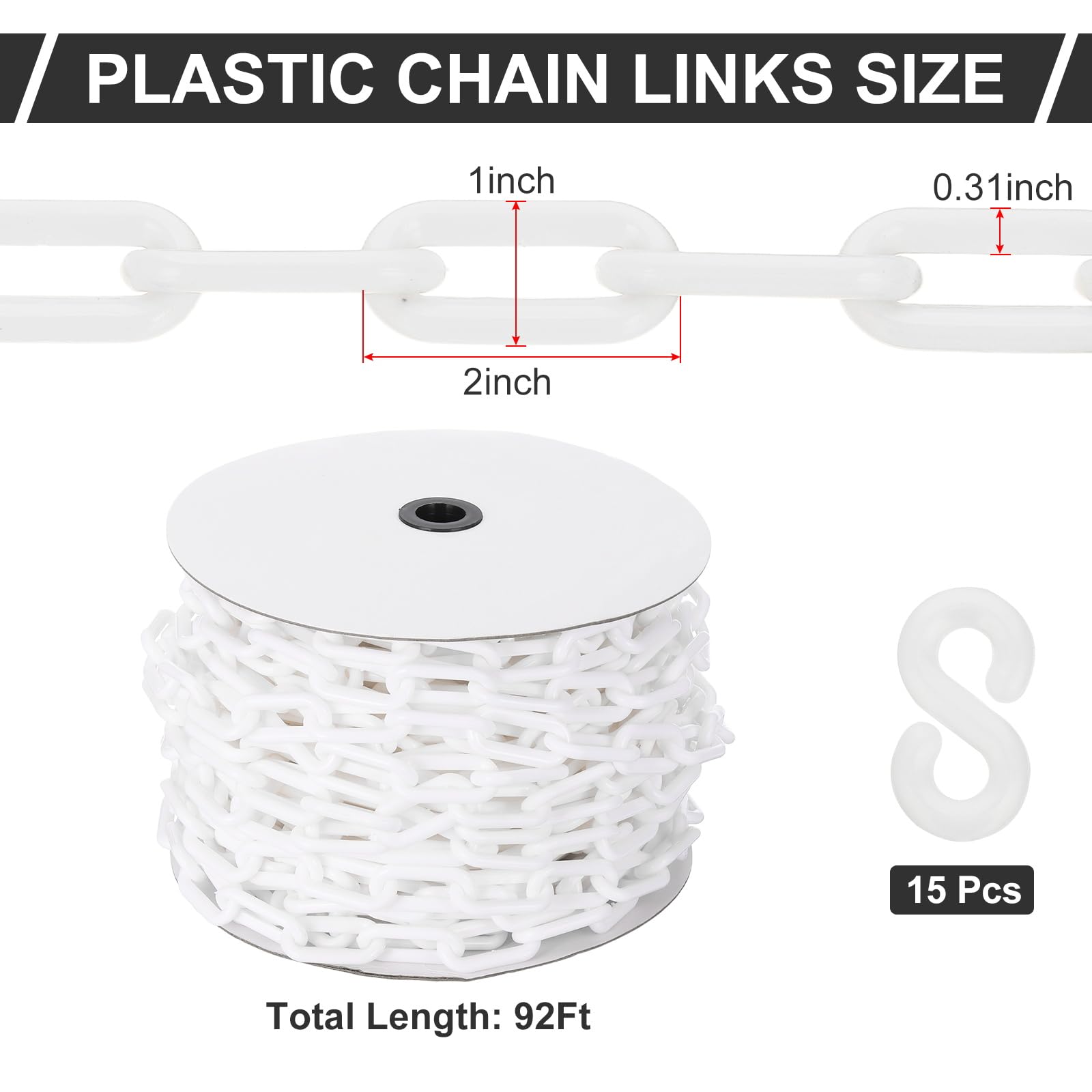 PATIKIL Chaîne sécurité plastique blanc 92 pieds 8mm granchaîne plastique