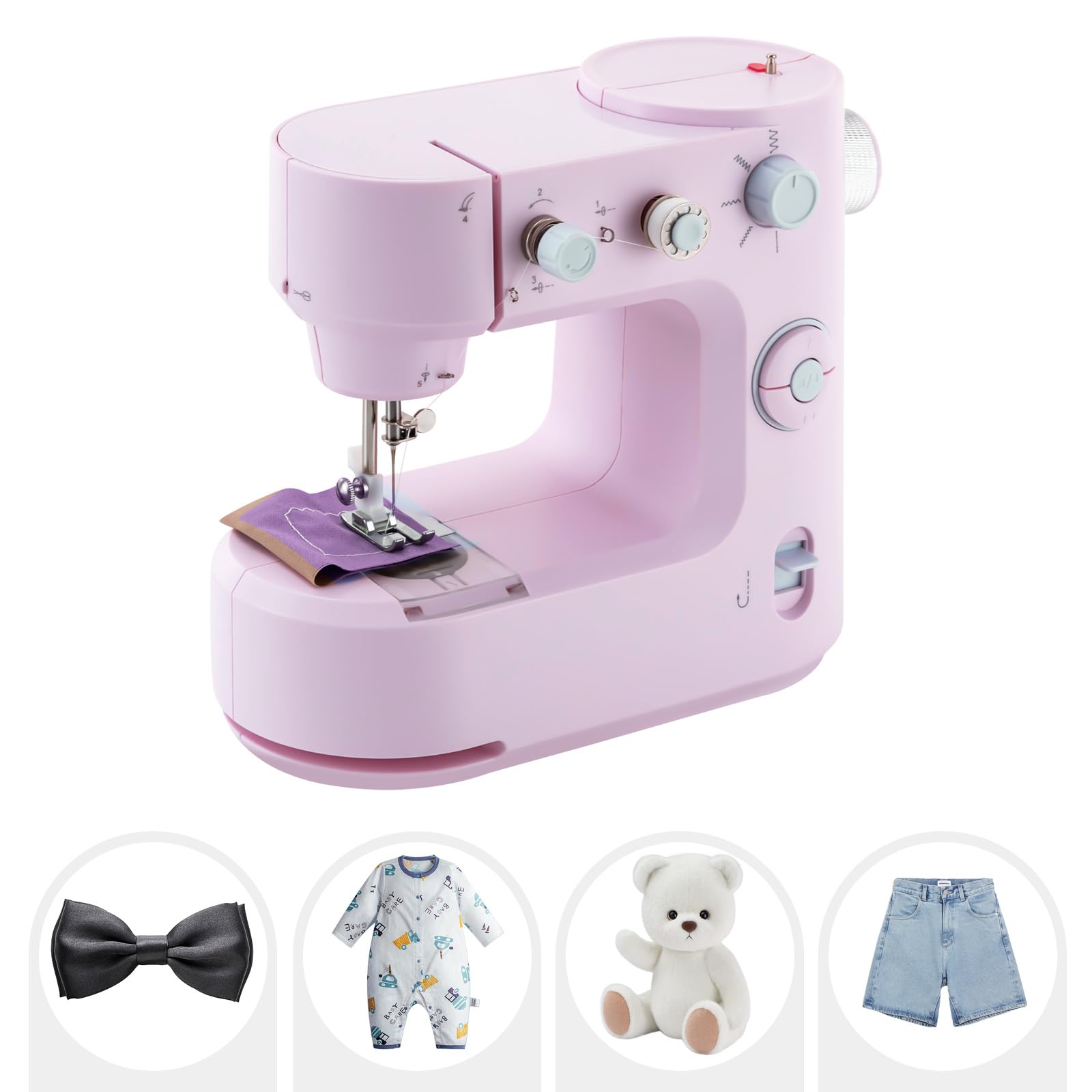 MINRS Maszyna do szycia mini maszyna do szycia dla dzieci z pedałem nożnym (światło LED, 5 wzorów ściegów, obcinacz nici, dwukierunkowe szycie, maszyna do szycia, dla początkujących, maszyna do szycia