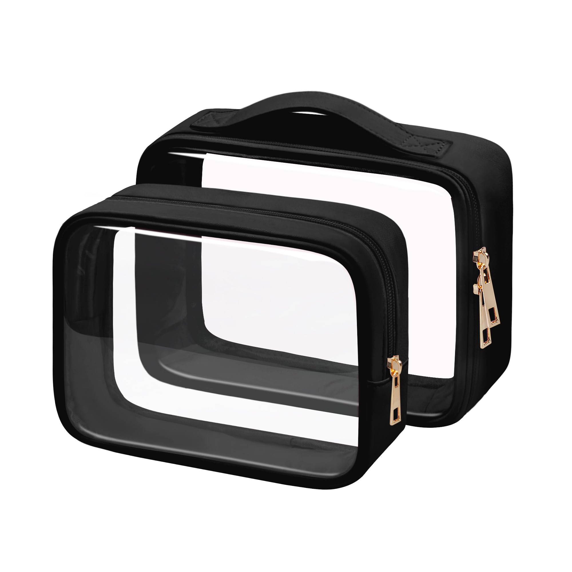 Ebbniur Clear Makeup Bag TSA Approved Toiletry Bag Waterproof Cosmetic Bag for Women Black 2Pcs