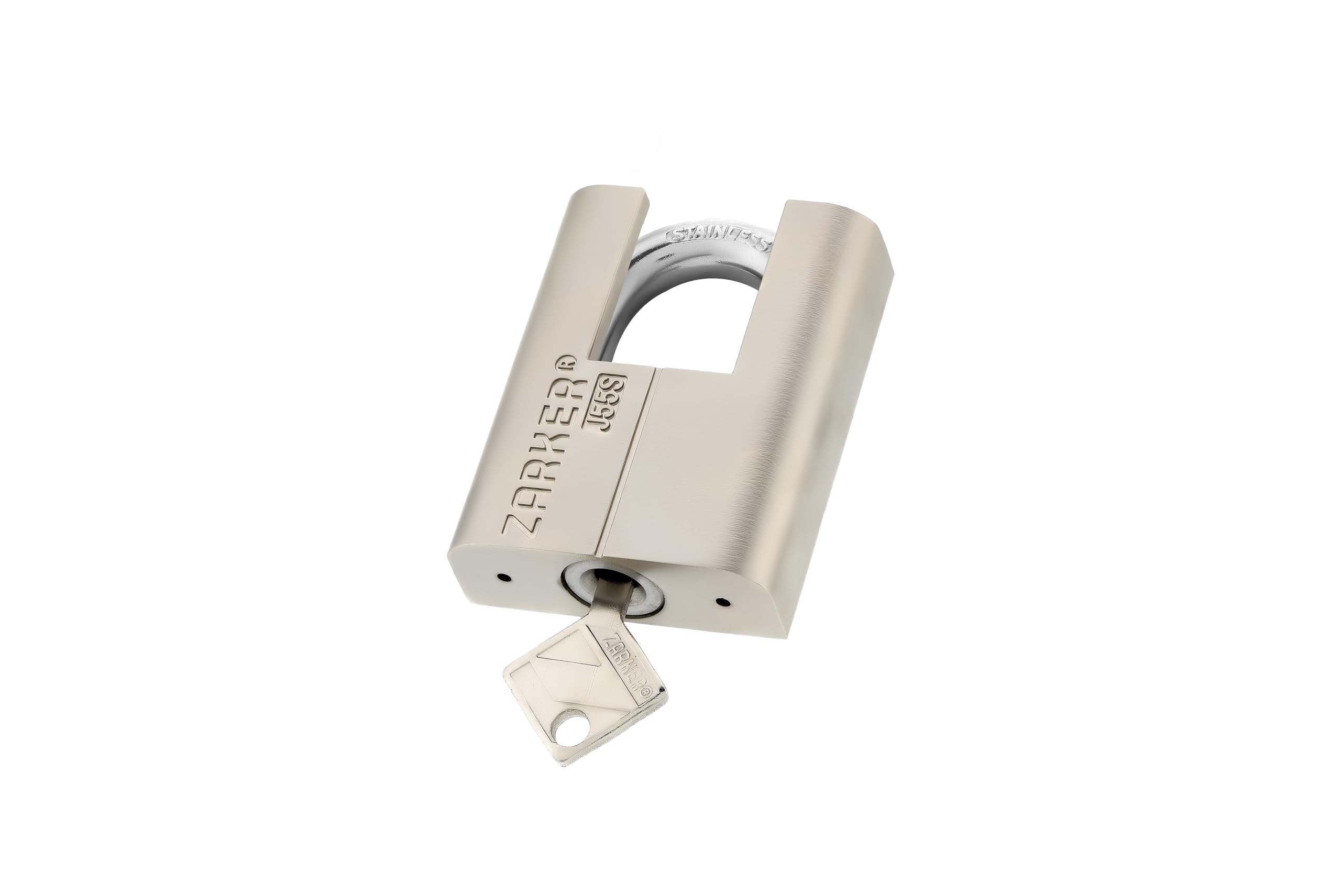 J55S keyed Padlock, Heavy Duty Stainless Steel Shackle Lock, Waterproof and Rustproof Storage, Warehouses, Garage, Outdoors, 1-Pack