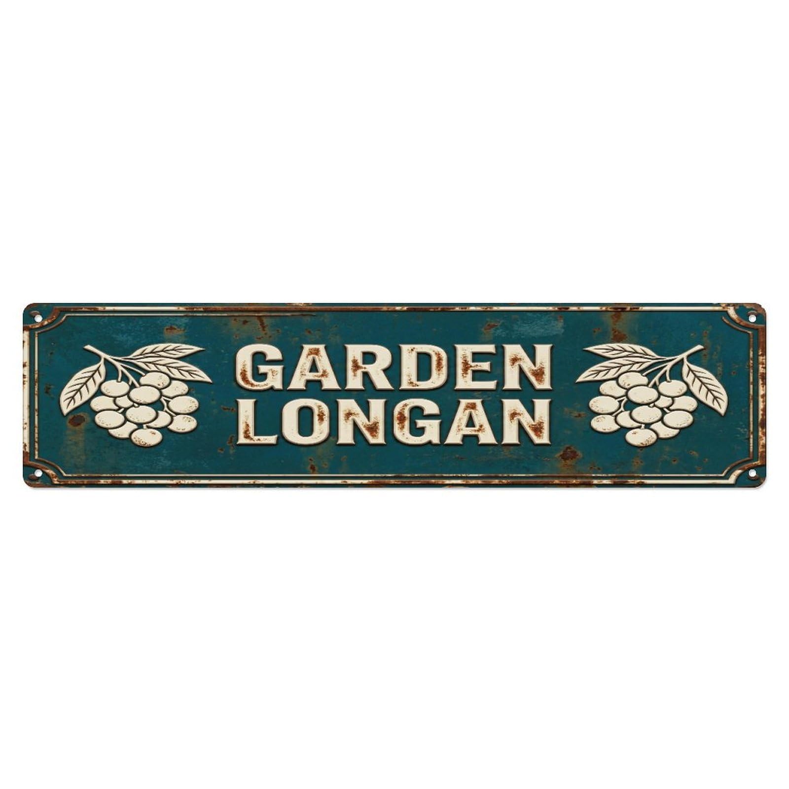 Metal Tin Sign GARDEN LONGAN Vintage Fruit Rustic Farmhouse