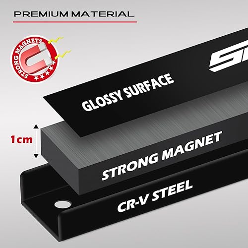 Miniatura 5 de Organizador de almacenamiento magnético para herramientas: 7 piezas para montaje en pared de garaje, tira de organización, organizador de imanes de