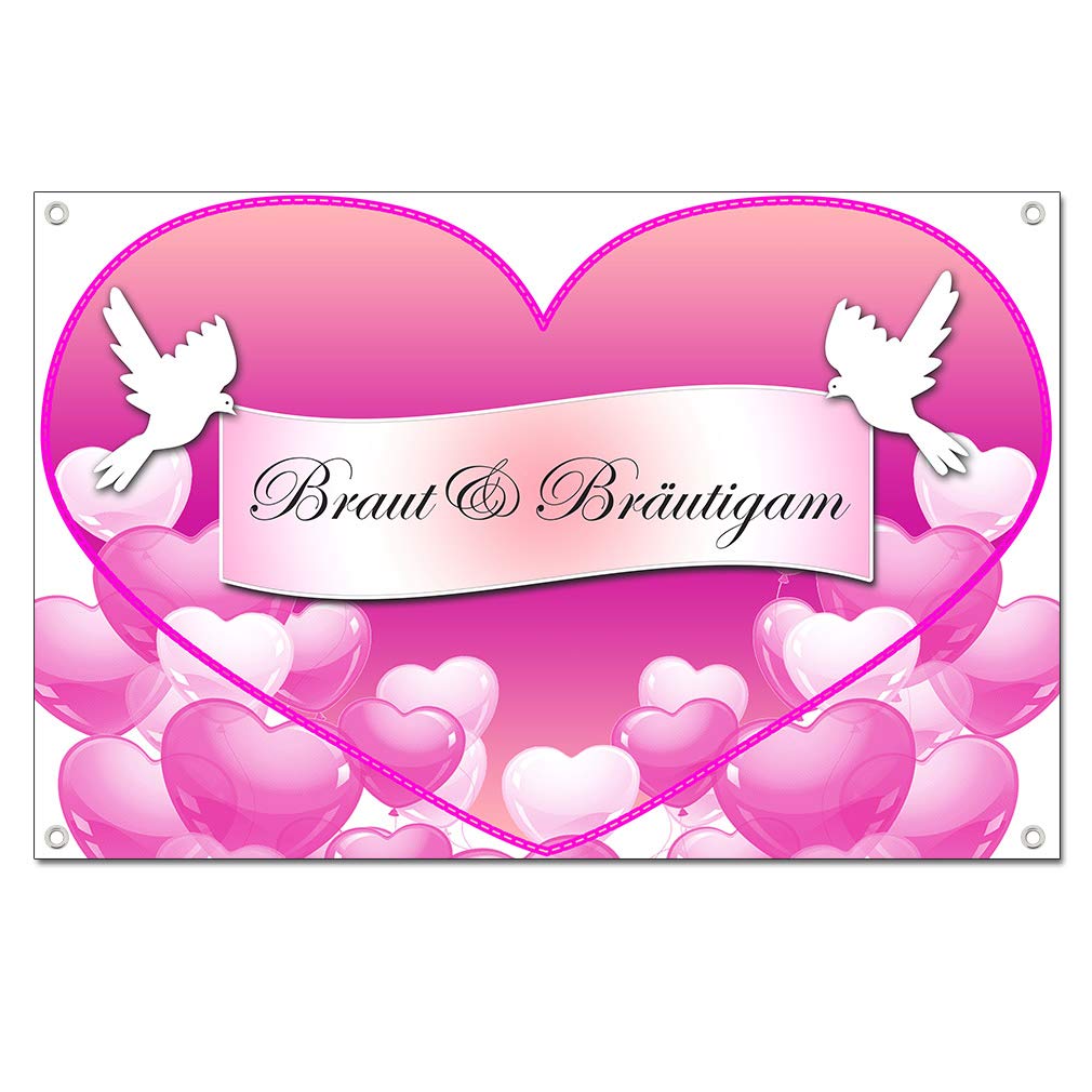 wasserfeste Hochzeitsbanner Hochzeitsplane Hochzeitslaken mit großem Herz zum Ausschneiden mit individuellen Namen PVC 1,30m x 2,00m zur Hochzeit