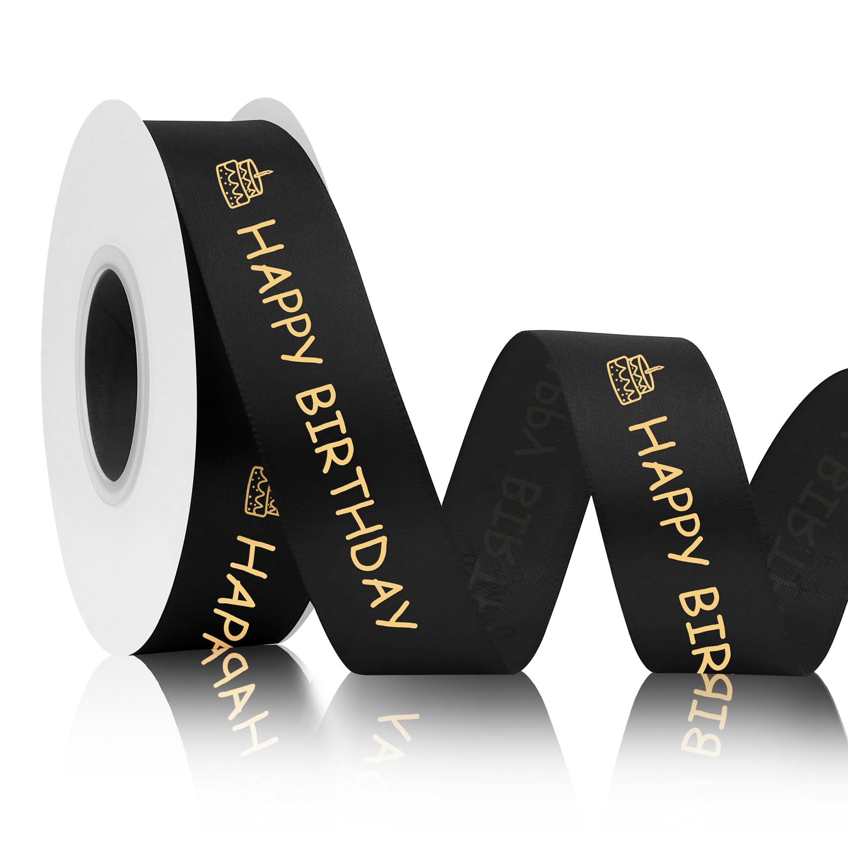 Happy Birthday Ribbon for Flower Bouquet White Ribbon for Gift Wrapping Black Ribbon 1 inch 25yards Pink Yards (Black)-image-3