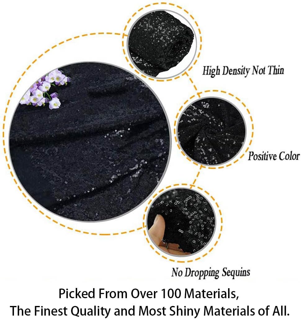 3 Feet 1 Yards-Sequin Fabric, by The Yard, Sequin Fabric, Tablecloth, Linen, for Xmas Decor (1 Yards 1PC Black)