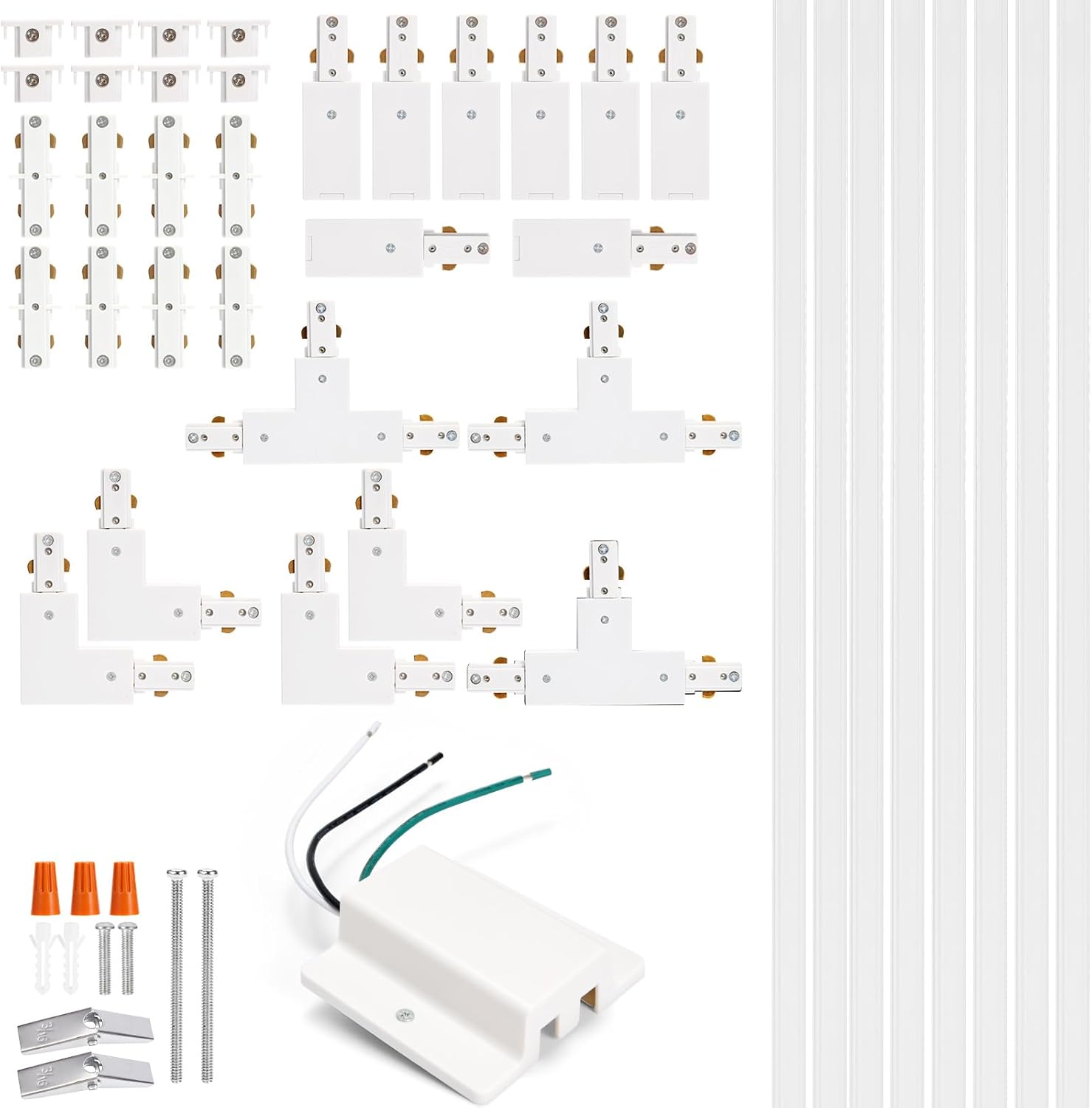 H Track Lighting Rails Kit - iCreating 26ft White Track Light Tracks 3 Wire with Floating Canopy Connector, I and L Connectors for Single Circuit H Type LED Tracks Lighting Heads Fixtures