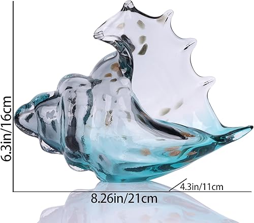 Miniatura 2 de DOVDOV Estatua de caracola de vidrio soplado a mano, figura de arte de vidrio gris, decoración costera del hogar, soporte de TV para sala de estar y