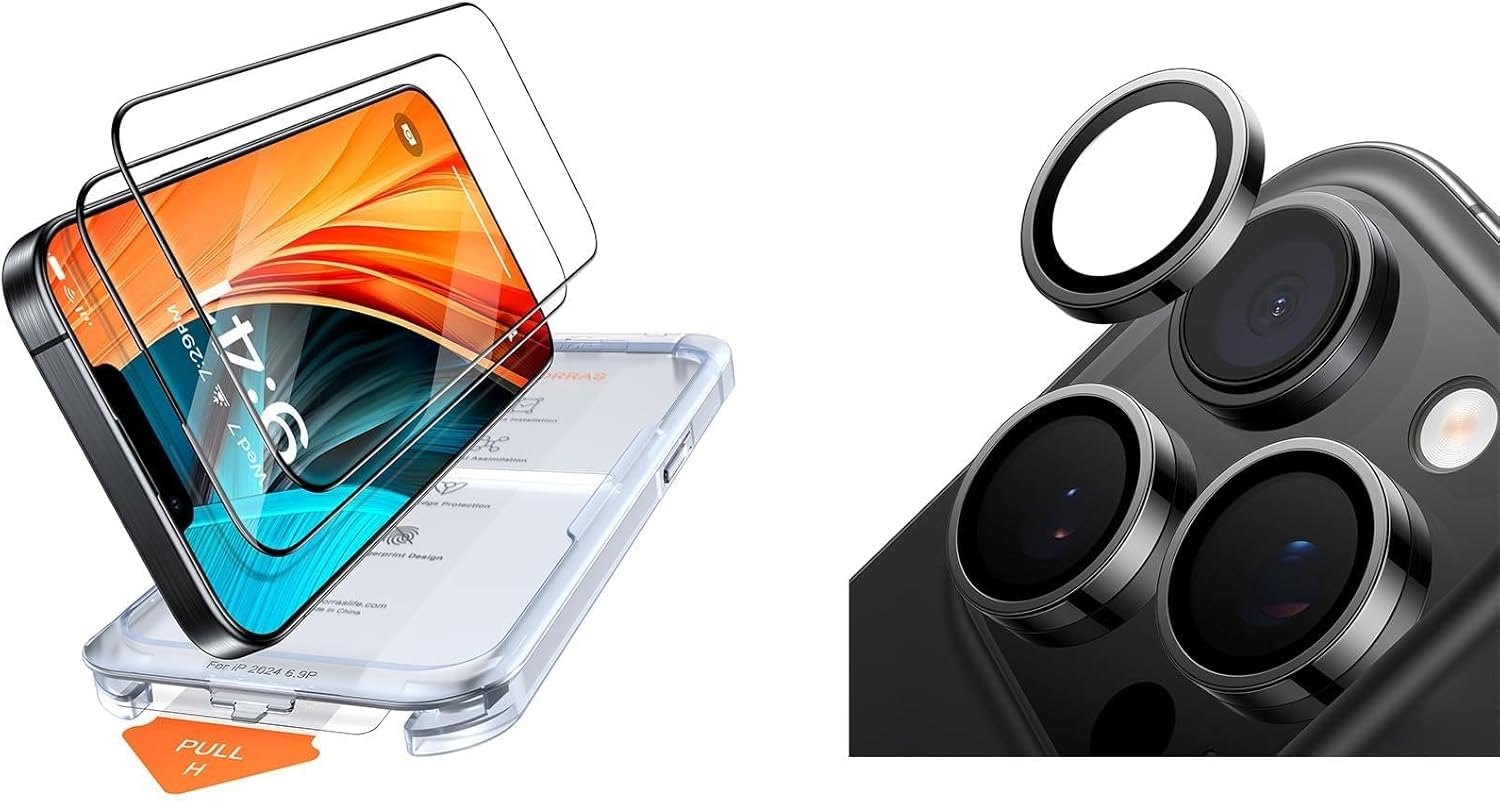 TORRAS for iPhone 16 Pro Max Screen Protector+ iPhone 16 Pro Max Camera Protector,Black Titanium