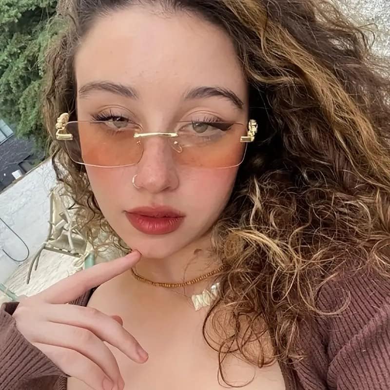 Image of IFLASH MC STAN Metal Plated Temple Vintage Rimless Sunglasses Retro Luxury Frameless Shades Rectangle Colored Lens Sun Glasses